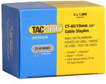 Tacwise 0352 Type CT-45 / 10 mm Galvanised Steel Cable Staples, Divergent Point, Pack of 5000
