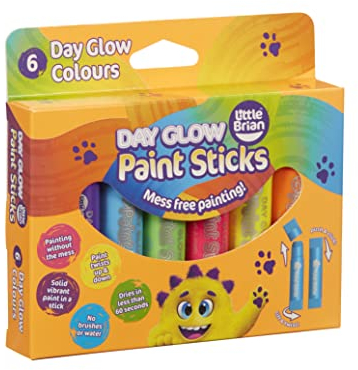 Little Brian Paint Sticks For Kids - 6 Pack Assorted Neon Colours - Mess-Free, Easy Clean Up, Fast Drying Action, Vibrant Colours, Multi-Surface, Twist & Paint