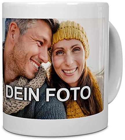 PhotoFancy® - Tasse mit Foto bedrucken lassen - Fototasse personalisieren – Kaffeebecher zum selbst gestalten (Weiß)