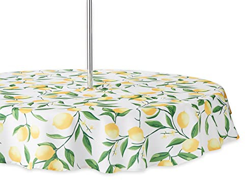 DII CAMZ11291 Spring & Summer Outdoor Tablecloth, Spill Proof and Waterproof with Zipper and Umbrella Hole, Host Backyard Parties, BBQs, & Family Gatherings - (Seats 2 to 4), 60 Round w, Lemon Bliss