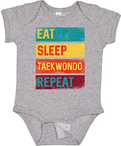 inktastic Martial Arts Eat Sleep Taekwondo Repeat Baby Bodysuit 6 Months 0060 Heather Grey 34558