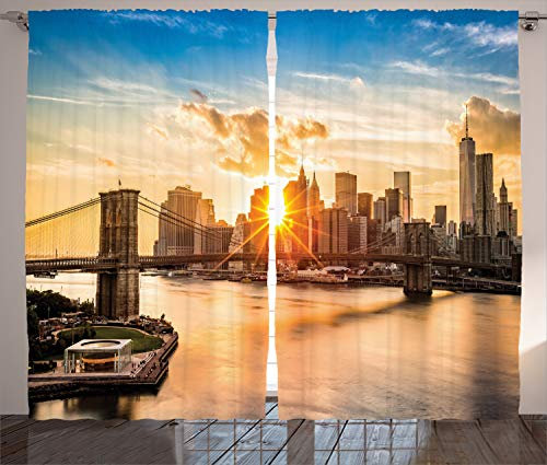 ABAKUHAUS New York Rustikaler Vorhang, Stadtansicht von Brooklyn, Wohnzimmer Universalband Gardinen mit Schlaufen und Haken, 280 x 245 cm, Tan Grau
