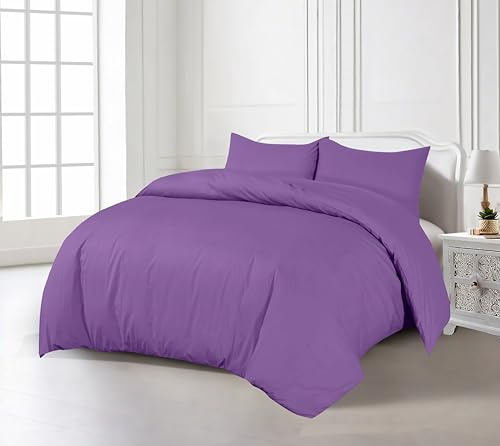 Crescent Collection Plain Duvet Cover With Pillowcase Percale Quilt Cover Bedding Set (Purple, Super King)