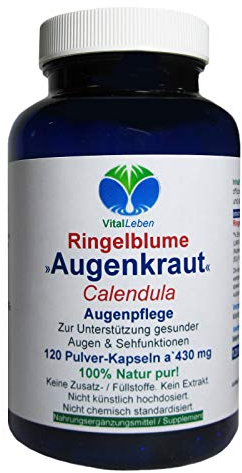 Sehkraft Kapseln & Augen Vitamine 120 Kapseln - AUGENKRAUT RINGELBLUME - Lutein & Zeaxanthin VITAL COMPLEX + Netzhaut. Natur pur - OHNE ZUSATZSTOFFE 26960-120