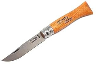 OPINEL kniv nr 6, XC90 kolstål, lättskött, korrosionsbeständig, bokhandtag färglös lack, 8,5 cm blad, med viroblock dubbelsäkerhetsring