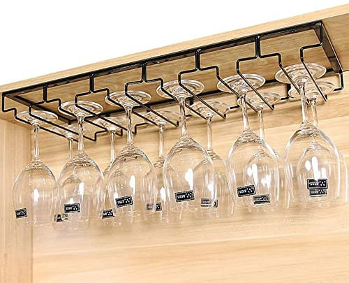 Willonin Porte-Verres Suspendu - Support de Verre à Vin avec 6 Rails pour 12-18 Verres, 60 x 22,5 x 5,5 cm (le noir)