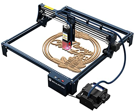 SCULPFUN S30 Pro Engraver Cutter, 10W Optical Power Engraving Machine with M8 Automatic Air Assist Kit, Industrial 0.005mm Linear Rail Wood Cutting Device with Replaceable Lens & Limit Switches