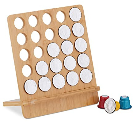 Relaxdays Kapselhalter kompatibel mit Nespresso, 25 Kapseln, Kaffeekapselhalter Bambus, HBT: 24,5 x 22 x 13 cm, Natur