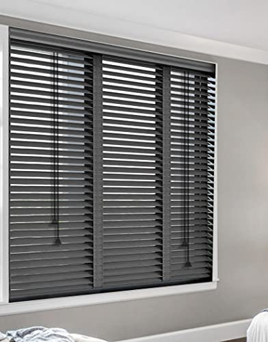 Blackout Holzjalousien 5cm Lamellen Innenräume, Holz Fenster Jalousien, Wärmedämmung Fenster/Büro Dekoration, Gefiltertes Licht Horizontal Jalousien, Privatsphäre Holz Jalousien,Schwarz,100Wx160L(cm)