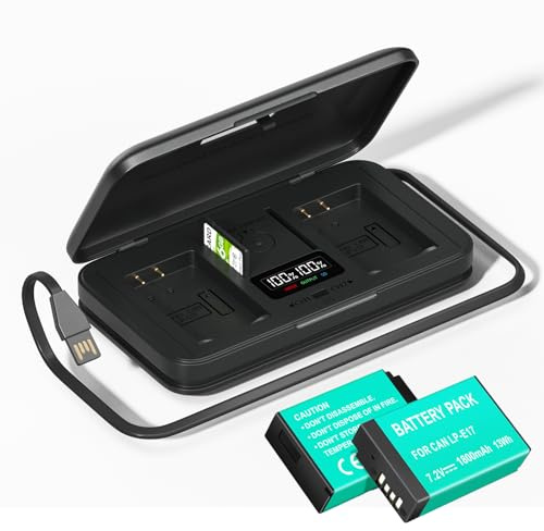 CITYORK LP-E17 1800 mAh batteriladdare och snabbladdare USB för Canon EOS RP, R10, Rebel T6i, T7i, T8i, T6s, SL2, SL3, EOS M3, M5, M6, 200D, 77D, 750D, 760D, 800D, 8000D