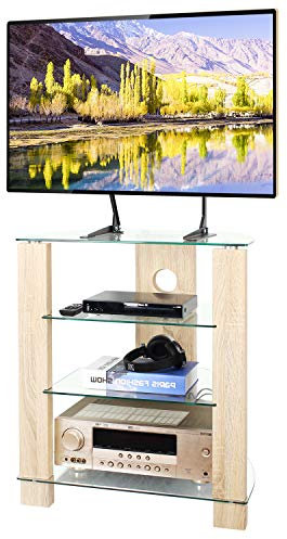 Support HiFi à 4 Niveaux Support de Table tournante Support de Tourne-Disque Stockage pour Audio Rack Centre de Divertissement en Verre trempé Transparent Meuble multimédia