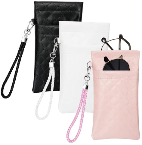 RETON Confezione da 3 custodie doppie per occhiale, portatili, con cinghia per il trasporto, custodia morbida pelle PU per donne e uomini