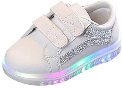 SRTUMEY Chaussures de marche pour tout-petits filles LED avec lumières pour garçons et filles Festival Anniversaire Cadeaux pour bébés Chaussures de sport athlétiques Taille 7,5 Argent