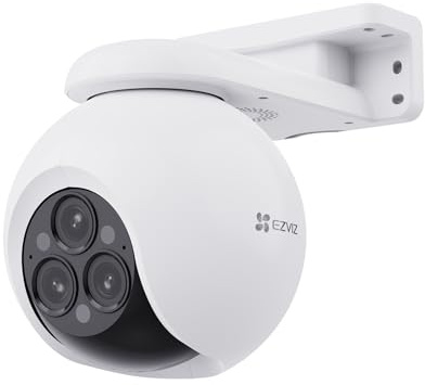EZVIZ 12MP Övervakningskamera Utomhus WiFi Trippellins, 3×2K+ IP Wifi kamera 360°, Färgnattseende, AI-Detektion av Personer/Fordon, 12× Zoom, Siren, Vattenavvisande, Två patrulllägen, H80f Multi​