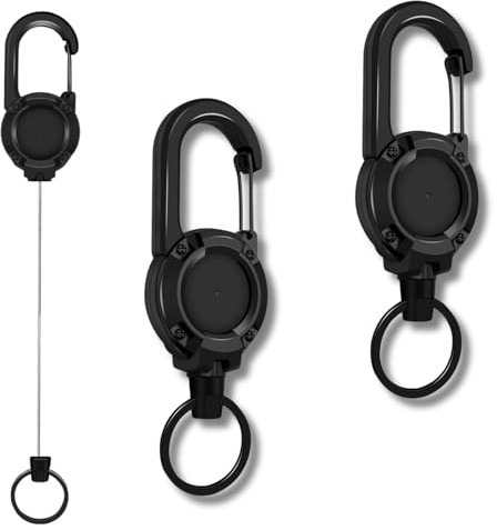 Portachiavi retrattile Lyivisk, confezione da due, porta tessere retrattile, portachiavi retrattile, con portachiavi retrattile da 23,6 pollici, cordino, cordino (nero)