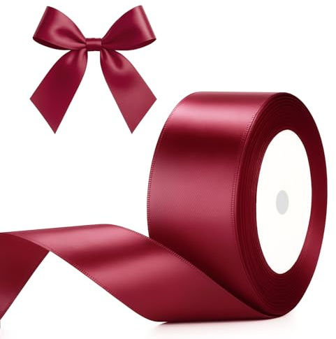 G2PLUS Nastro Raso Bordeaux Satinato Rosso 40mm x 22m - Per Confezione Regali Natale, Compleanni, Matrimoni - Nastri Rosso per Feste, Bomboniere e Pacchi Regalo