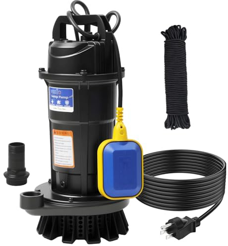Weeflos 1.6HP Submersible Sump Pump, Automatic ON/OFF, 6300 GPH High Flow, 36ft Max Head, for Dirty Water Removal, Flooded Basement, Swimming Pool Cover, Hot Tubs, Lightweight Aluminum (1.6HP/36FT)