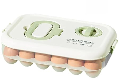 txuzong Rangement Oeuf, Boite Oeuf Frigo avec Minuterie, Portable 24 Compartiments Boite a Oeufs en Plastique, avec Couvercle Range Oeuf, pour Réfrigérateur Cuisine, Table à Manger, Placard