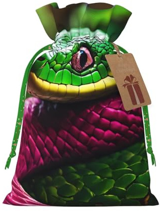 Bolsas de regalo de Navidad con estampado de serpiente verde con cordón, saco festivo de Navidad, fiesta de cumpleaños, embalaje de regalo