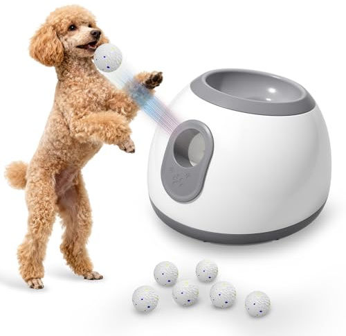 Yapasopu Lanzador de Pelotas para Perros，Lanza Pelotas Perro con 6 Pelotas de Tenis de 2''，Pelota interactiva Perro Distancia Ajustable 10/20/30ft para Interior y Exterior