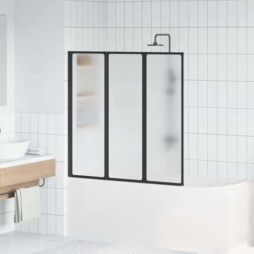 Mangloder Paroi de douche noire, 120 x 2 x 117 cm, porte pliante en aluminium PP avec joint en caoutchouc pour salle de bain, porte de niche peu encombrante, montage flexible, durable, facile