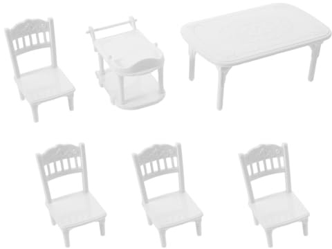 Alasum Mobilier Maison de Poupée Blanc en Plastique Table et Chaise pour Restaurant Miniature, pour Scène Cuisine et Jeu D'imagination