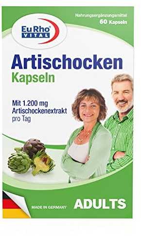 Artischocken Kapseln | Hochdosierte Nahrungsergänzung mit 1200 mg natürlichem 12:1 Artischockenextrakt pro Tagesdosis | 60 Kapseln | EuRho® Vital – Made in Germany