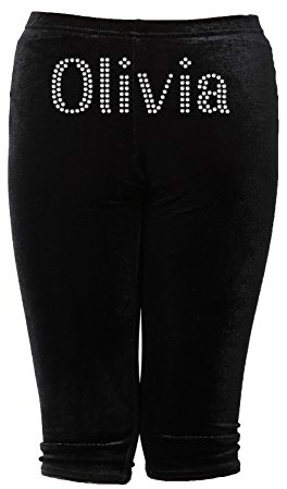 Varsany Girls 7-8 Years Black Personalised Gymnastics Leggings Velvet Capri Dance wear Workout Ballet Tights Gymnastics Leggings for Girls(K)