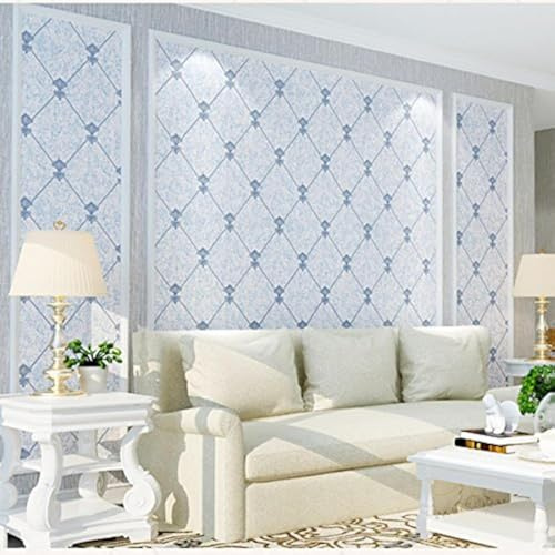 KeTian Modern Simple 3D Imitation Deerskin Non-Woven Wallpaper for Living Room Bedroom TV Background Diamond Lattice Pattern Wall Paper Roll Blue Color 0.53m (1.73' W) x 10m(32.8'L)=5.3m2 (57 sq.ft)