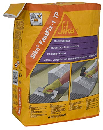 SIKA - Mortier de collage de bordures - Sika FastFix 1 TP Gris - Collage et joints de bordures de trottoir, en béton ou en pierre - Excellente adhérence sur béton et enrobé bitumineux - 25kg