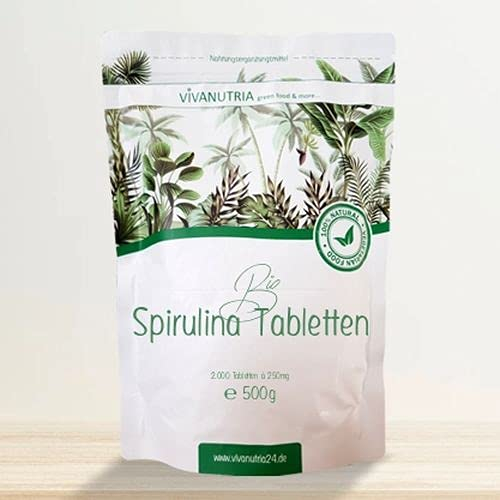 VivaNutria Bio Spirulina Tabletten 1000g | aus biologischem Anbau I 5000 Algen Presslinge ohne Zusätze - rein & natürlich aus 100% Bio Spirulina Pulver I Rohkostqualität I 1kg I vegan