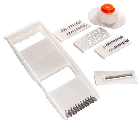 Gshy - Mandolina multilama regolabile fine a fette spesse e julienne taglia verdura grattugia e affettatrice per verdure, patate, pomodori, cipolle