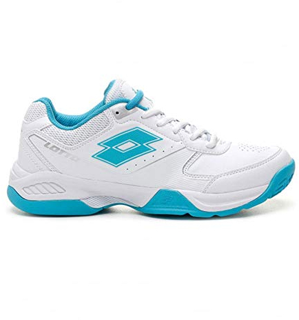 Lotto Space 600 Allcourt Damen Tennisschuh Weiss blau Silber (42 EU, All White/Blue Bird/Silver Metal 2)