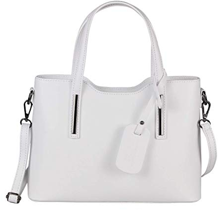 OBC Made IN Italy Damen Echt Leder Tasche Business Shopper Schultertasche Handtasche Ledertasche Umhängetasche Rindsleder Freizeittasche Weiss