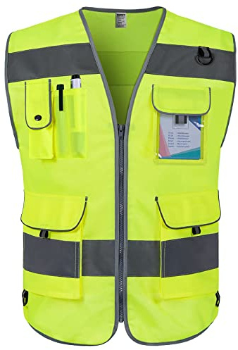 TCCFCCT Gilet di sicurezza ad alta visibilità per uomini e donne, gilet riflettente ad alta visibilità per ciclismo, gilet da lavoro con strisce riflettenti, conforme agli standard ANSI/ISEA, (giallo