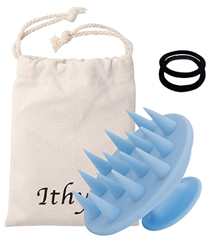 Ithyes Kopfhaut-Massagegerät, Haar-Shampoo-Bürste mit weichen Silikonborsten, Schuppenbehandlung, Kopfschrubber bequem für alle Haartypen von lockigen Mädchen, Frauen, Männer, Kinder, Haustiere (blau)