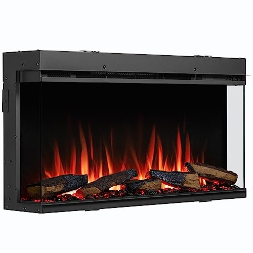 BALDERIA Athena 36 - Elektrisk inbyggnadskamin med uppvärmning - realistisk 3D-flameffekt, LED-belysning, fjärrkontroll programmerbar, timer, termostat - Svart