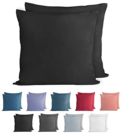 Komfortec 100% Cotton Cushion Covers, Set of 2, 60 x 60 cm, Super Soft Premium Jersey Pillowcase, 150 g/m², Pillow Slip, Black