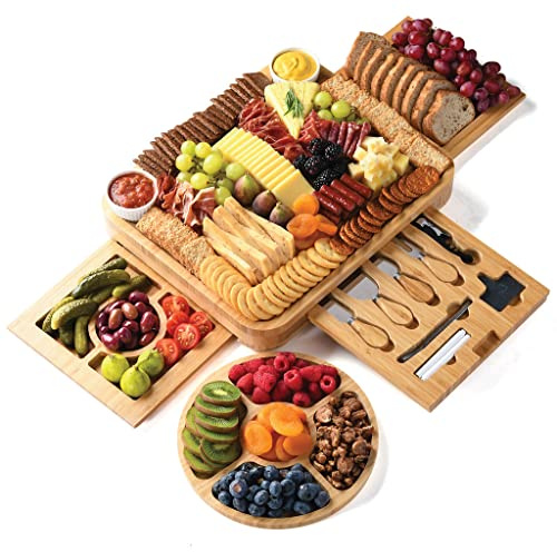 Bamboo Charcuterie Boards Gift Set - Simple Meat and Cheese Board Set with Charcuterie Board Accessories, Valentines Day Gifts for Her, Unique House Warming Gifts New Home - Home it
