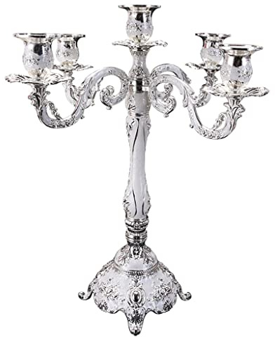 predolo Candeliere in Stile Europeo in Metallo 3/5 Portacandele retrò da Sposa Tavolo da Pranzo Candelabro retrò Candelabro Centrotavola, 5 Braccia Argento