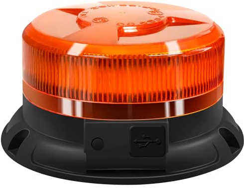 AnTom Luce LED stroboscopica lampeggiante di emergenza batteria,12V 9 Modalità con 3m Cavo Alimentazione e USB cavo di ricarica Base Magnetica Lampeggiante per veicoli Carrelli trattori golf UTV