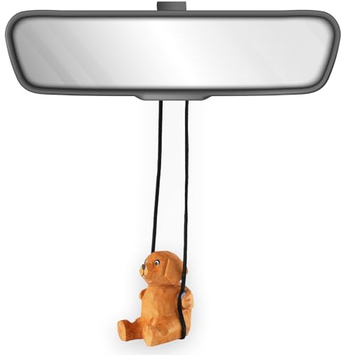 VIPbuy 100% fatto a mano cane oscillante in legno Labrador ornamento da appendere per auto – Dolce cane in legno intagliato a mano dipinto – Figura Labrador – Specchio auto – Accessori da appendere
