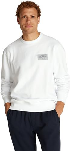 Tommy Hilfiger Herren Sweatshirt Monotype Label Rundhalsausschnitt, Weiß (White), L