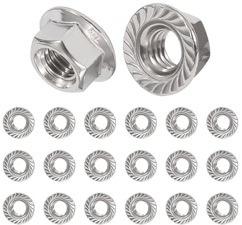 QIMEI-SHOP M8 Tuercas de Brida Autoblocantes de Acero Inoxidable Hexagonales Con Dentado de Bloqueo Según DIN 6923 - 20 Piezas