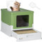 PawHut Katzenklo mit Deckel Katzentoilette mit Haube Schaufel ausziehbares Tablett Katzentoilette für Katzen bis 5 kg 47,5 x 35,5 x 36,7 cm Weiß+Grün