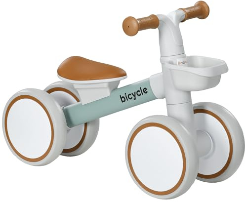 AIYAPLAY Bicicleta sin Pedales para Niños de 12-36 Meses Bicicleta de Equilibrio con Asiento Ajustable Cesta y 4 Ruedas Silenciosas Carga 20 kg 56x27x39 cm Verde