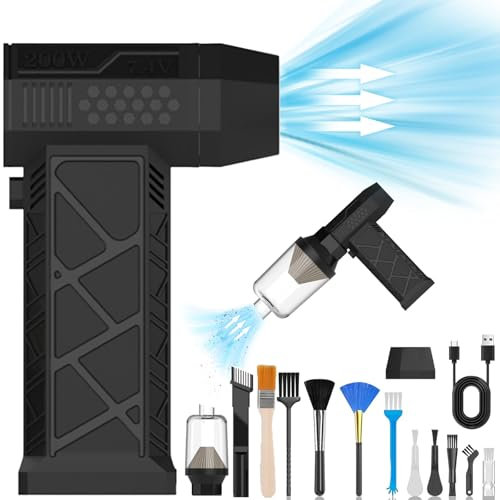 BUICXJKZ Elektrische Staubgebläse Druckluftspray, 2 IN 1 Compressed Air Duster, 4 Gang 130000RPM Akku Gebläse mit 4000mAh Akku, Reinigungsbürste und USB Schnellladung, für PC Reinigungsset, Auto, Sofa