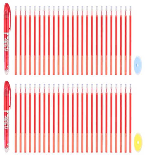 PATIKIL 2Pcs Erasable Gel Pens with 50 Refills & 2 Erasers, 0.5mm Heat Erasable Pens for Fabric Red Ink Fabric Marking Pen for Sewing Quilting Planner Writing