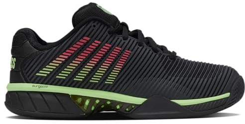 K-Swiss Men's Hypercourt Express 2 Tennis Shoe Tennis Shoe, Black/Soft Neon Green/Neon Lava, 12 M