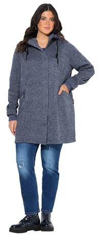 Ulla Popken Giacca in Maglia e Pile con Cappuccio e Cerniera a cursore Doppio Blu Notte Scuro 42+ 831604130-42+